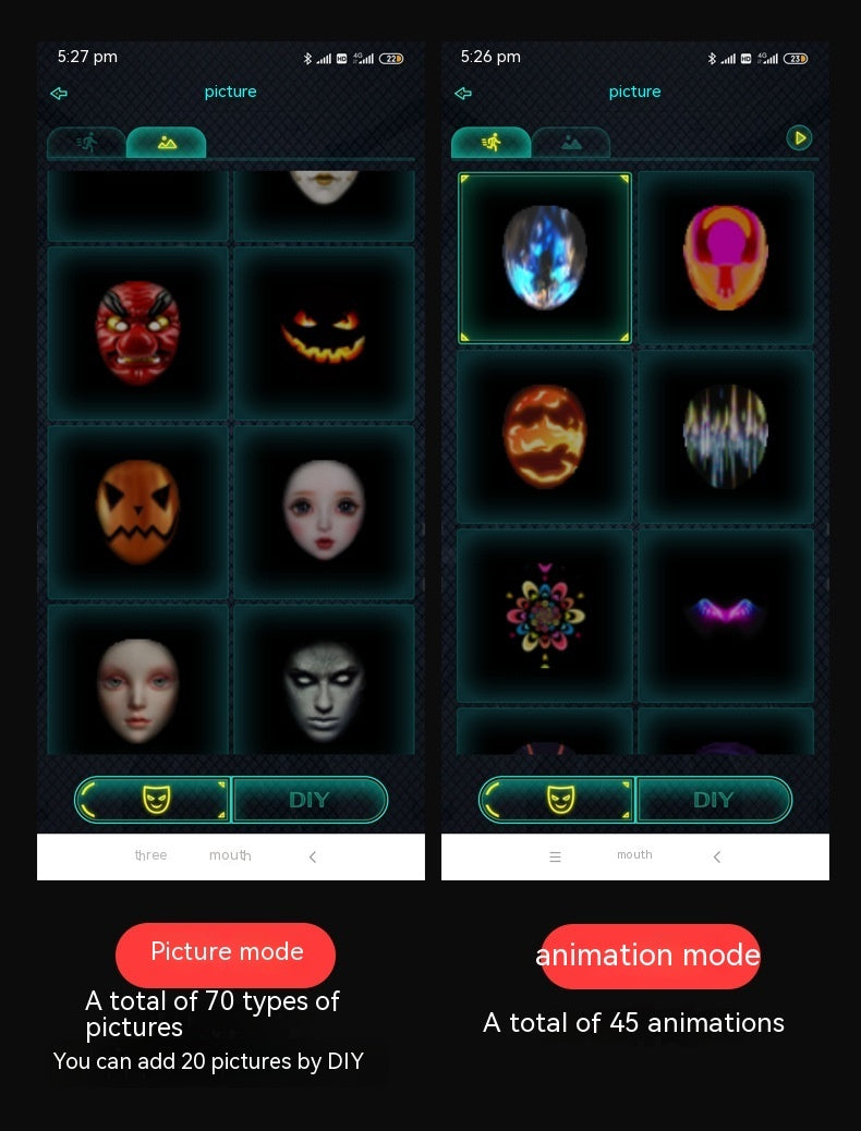 Masques faciaux d'Halloween Masque lumineux LED polychrome Masque changeant de visage Accessoires de bar de fête