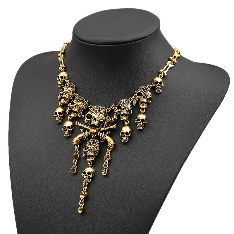 Collier à pampilles crâne Vintage, collier pull punk d'halloween