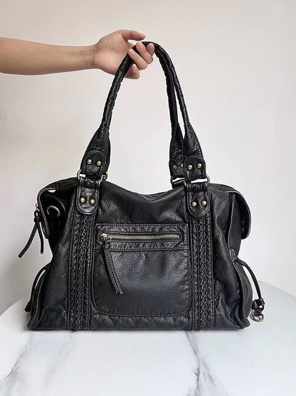 Sac à bandoulière vintage en cuir style biker français