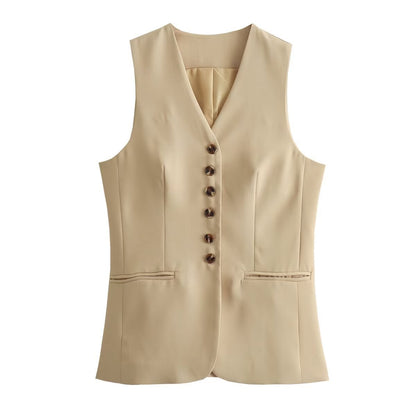 Tailleur jupe gilet long sans manches