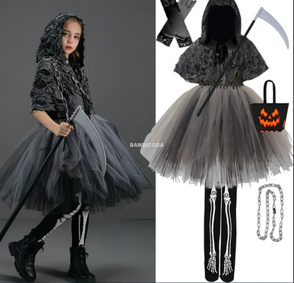 Costume d'Halloween pour filles - Cosplay fantôme et cape noire