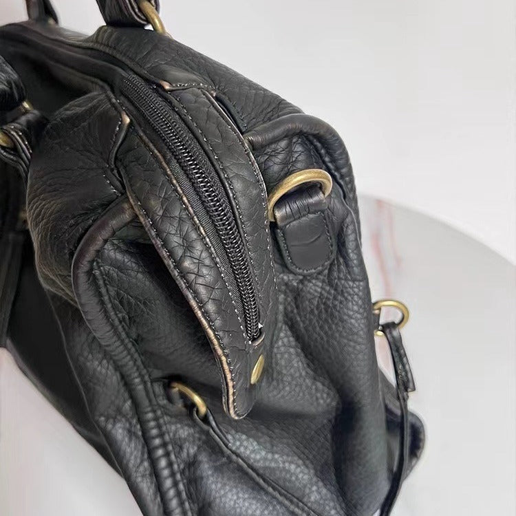 Sac à bandoulière vintage en cuir style biker français