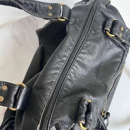 Sac à bandoulière vintage en cuir style biker français