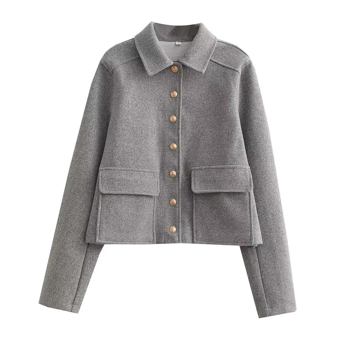 Veste courte en tweed de style classique à revers mélangé français