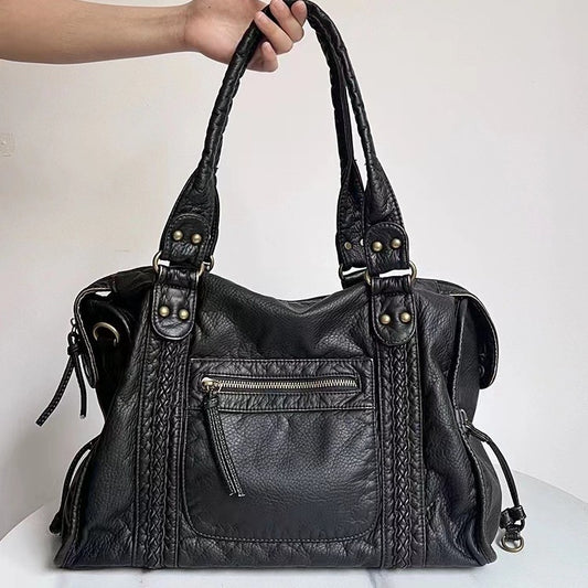 Sac à bandoulière vintage en cuir style biker français