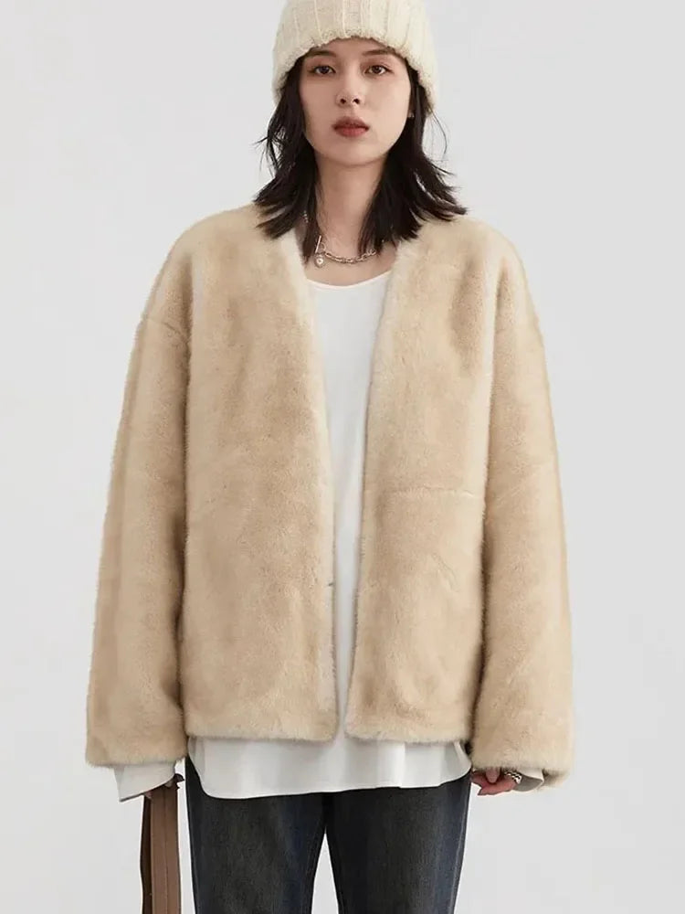 Manteau femme casual en peluche