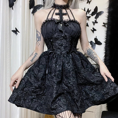 Gothique Emo Jacquard A-line Punk Noir Halloween