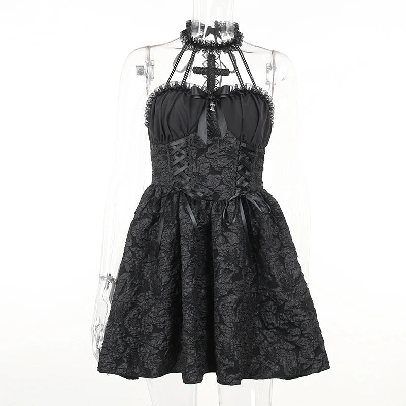 Gothique Emo Jacquard A-line Punk Noir Halloween