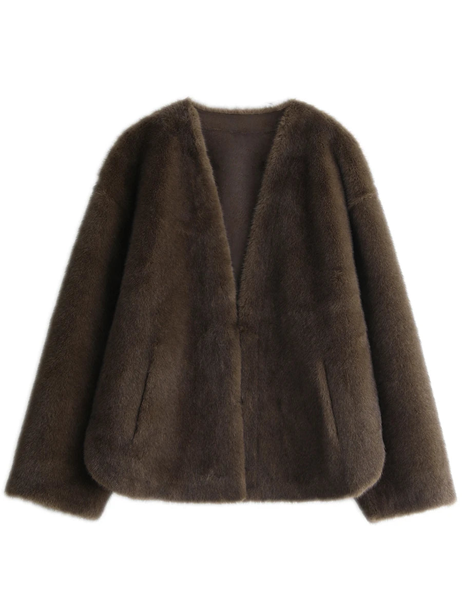 Manteau femme casual en peluche