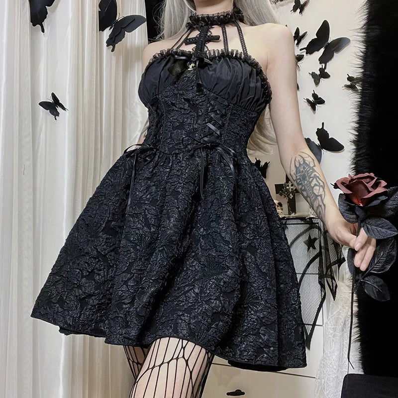 Gothique Emo Jacquard A-line Punk Noir Halloween