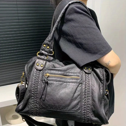 Sac à bandoulière vintage en cuir style biker français