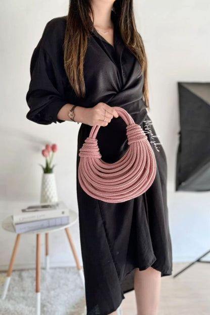 Sac à main tissé à la main de couleur unie pour femmes