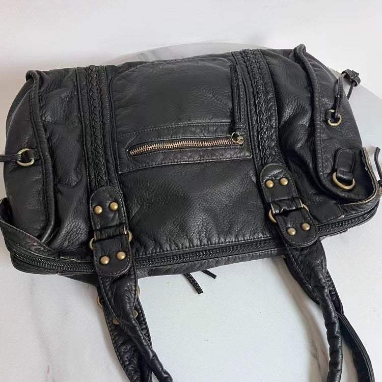 Sac à bandoulière vintage en cuir style biker français