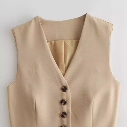 Tailleur jupe gilet long sans manches